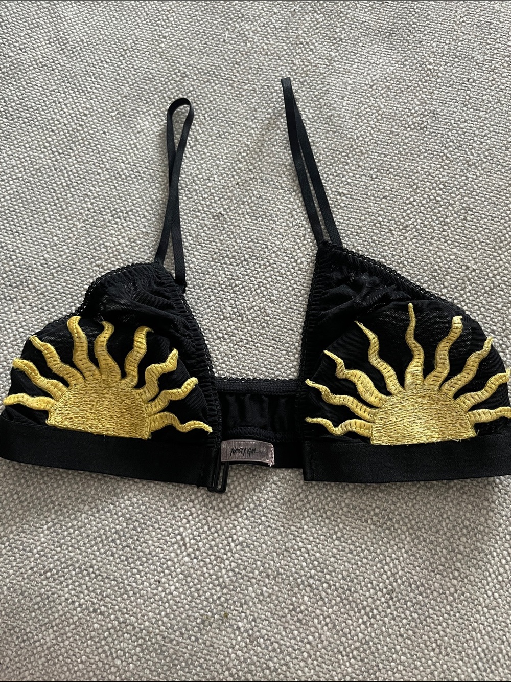 Nasty Gal Celestial Sun Mesh Bra Embroidered Black Bralet XS - Picture 11 of 12
